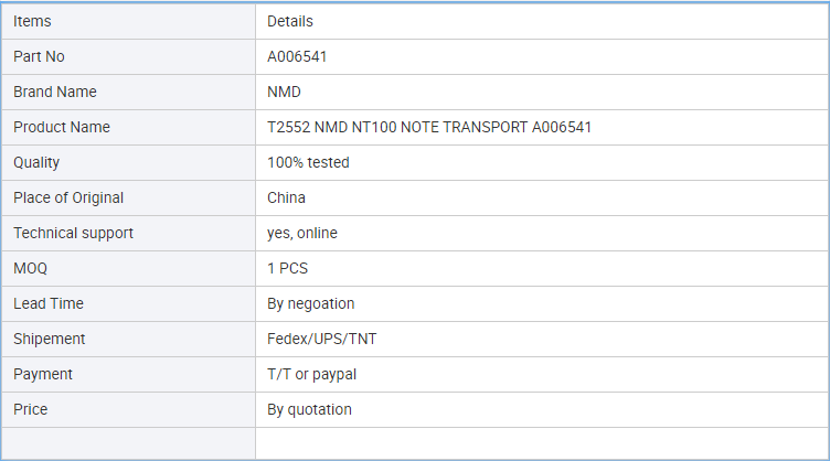 T2552 NMD NT100 NOTE TRANSPORT A006541 ATM Spare Parts