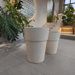 Cream Composite Clay Flower Pot with Smooth Hand Carved Design