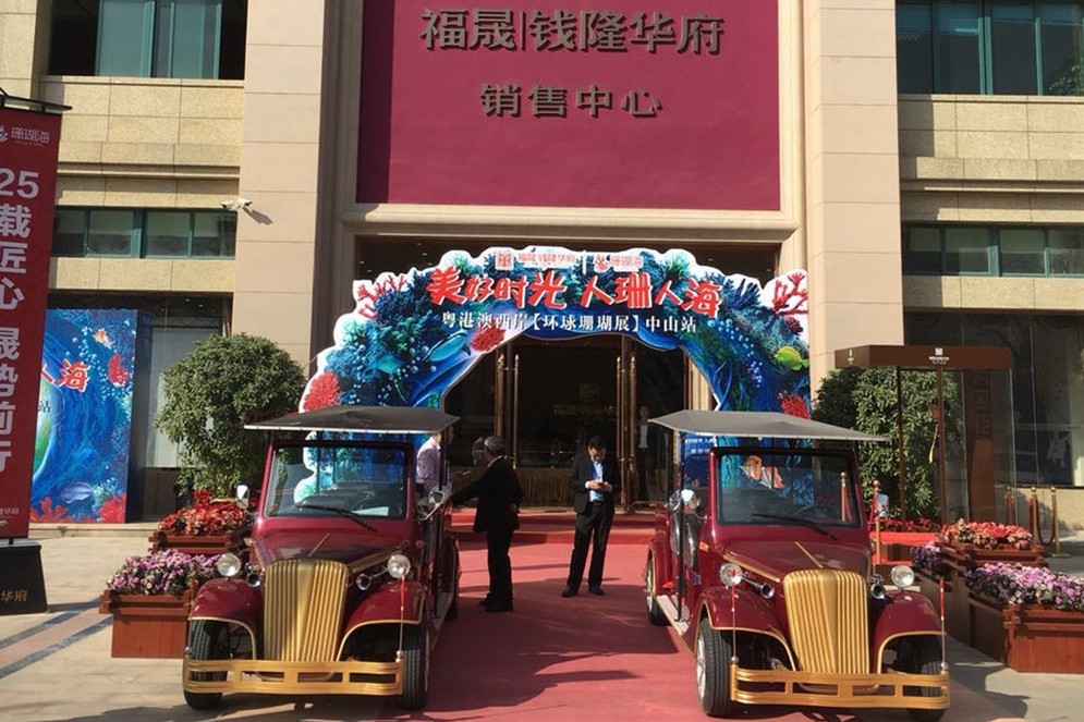 Electric Powered Vintage 8 Person Golf Cart Tour Bus With 48V DC Motor