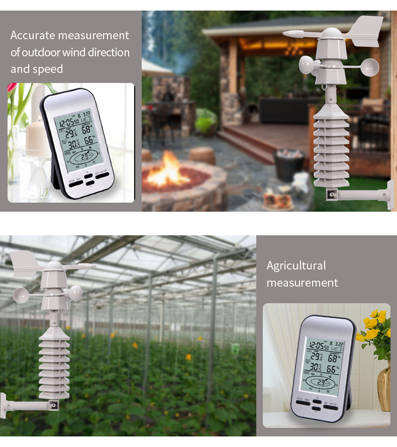 Wireless Outdoor Weather Station With Wind Direction And Speed Tester 433 Frequency