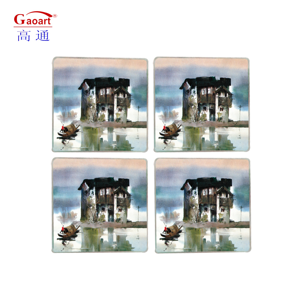 Customized Logo Tempered Round Square Beaded Portable Wine Glass Coasters Set for Drinks