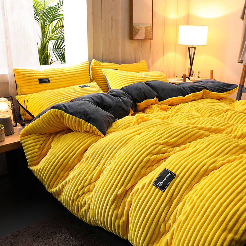 Single Bedding Set 4 Pcs Flannel Duvet Cover Flat Sheet Pillow Cases Sustainable Queen King Size