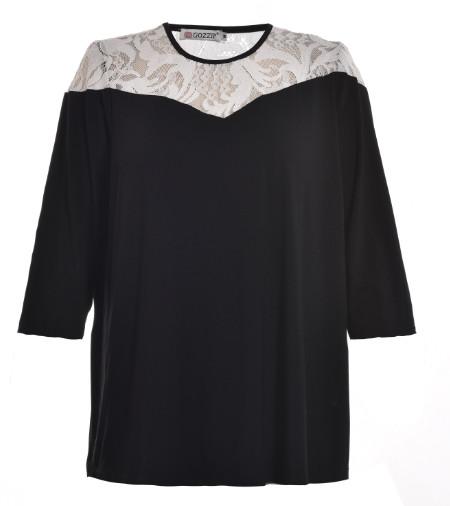 Lace And Viscose Woven Fabric Round Neck Ladies Blouse In Plus Size With Two