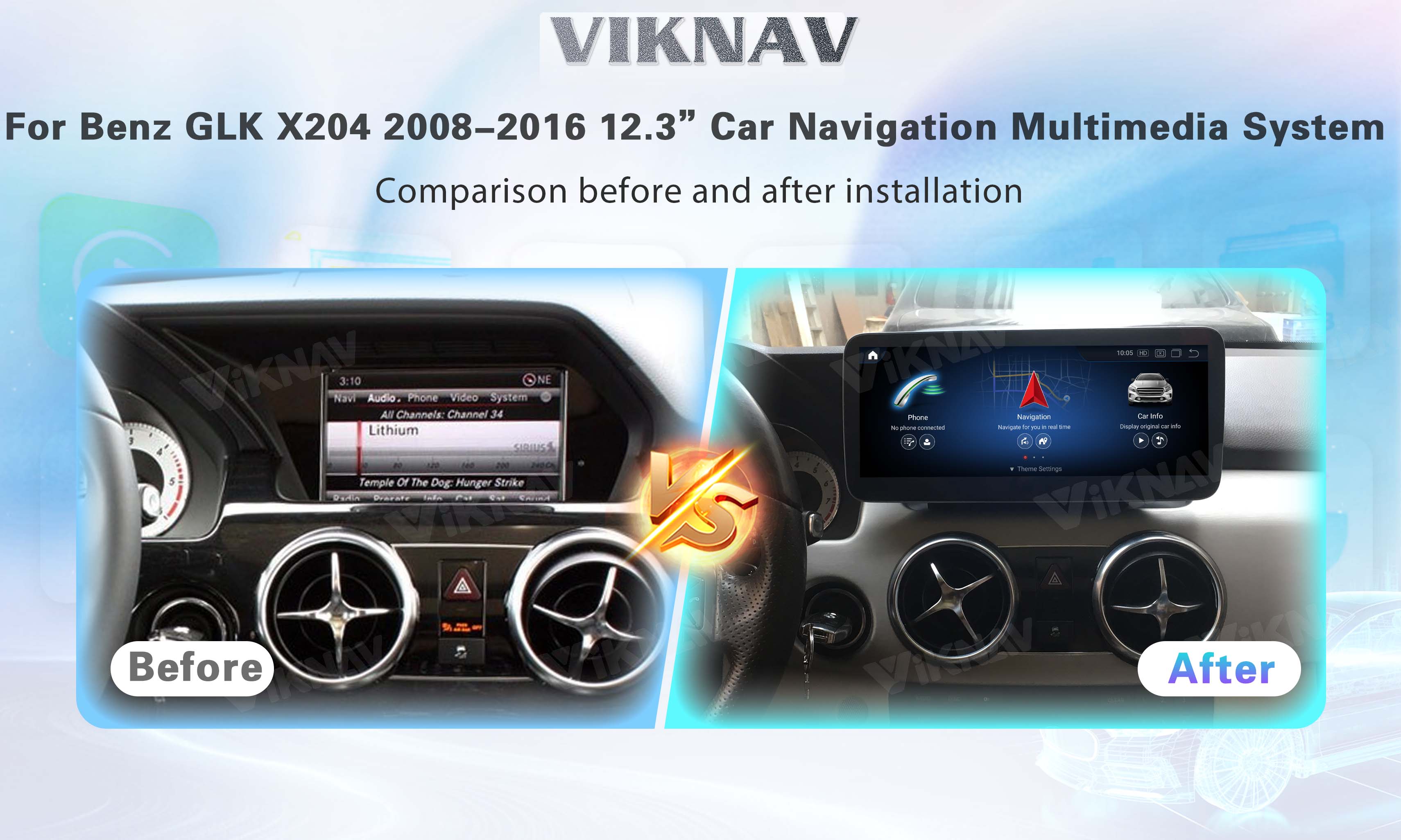 Viknav 12.3 Inch Android 8 Core Car Player Multimedia Radio For Benz GLK Class X204 2008-2016 GPS Navigation(NTG4.5)