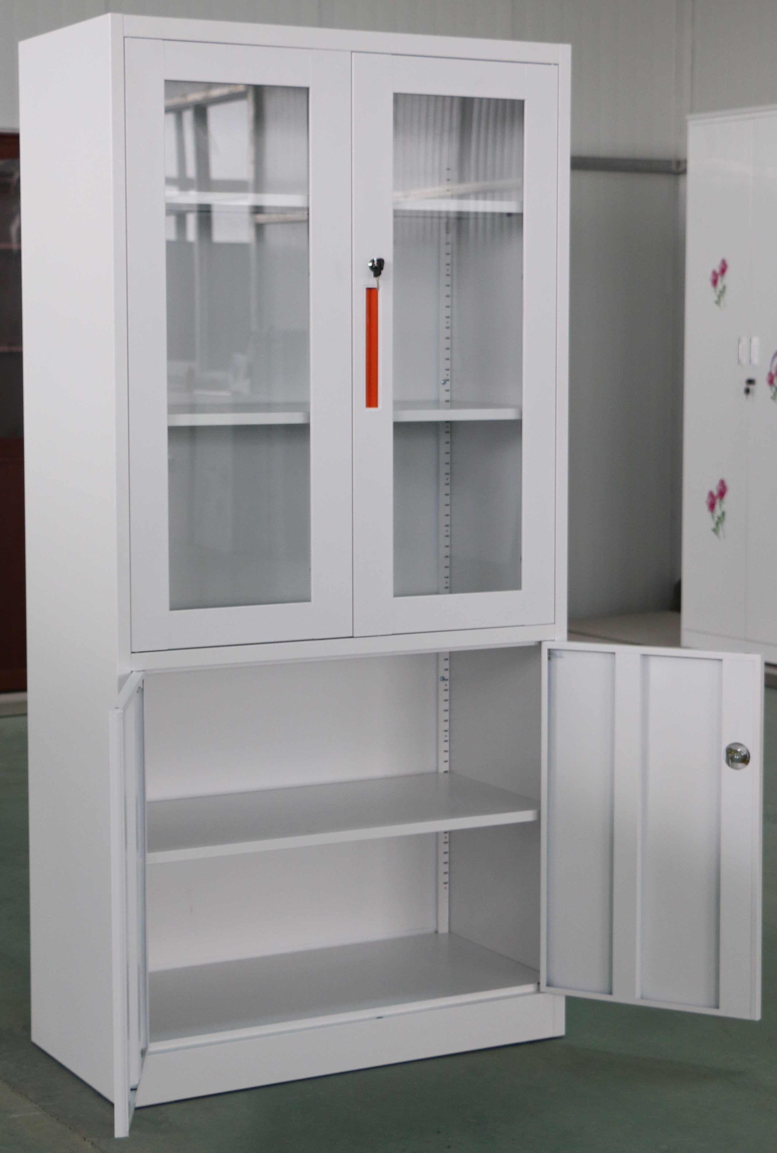 Glass Swing Door Steel Office Cupboard Electrostatic Powder Coating