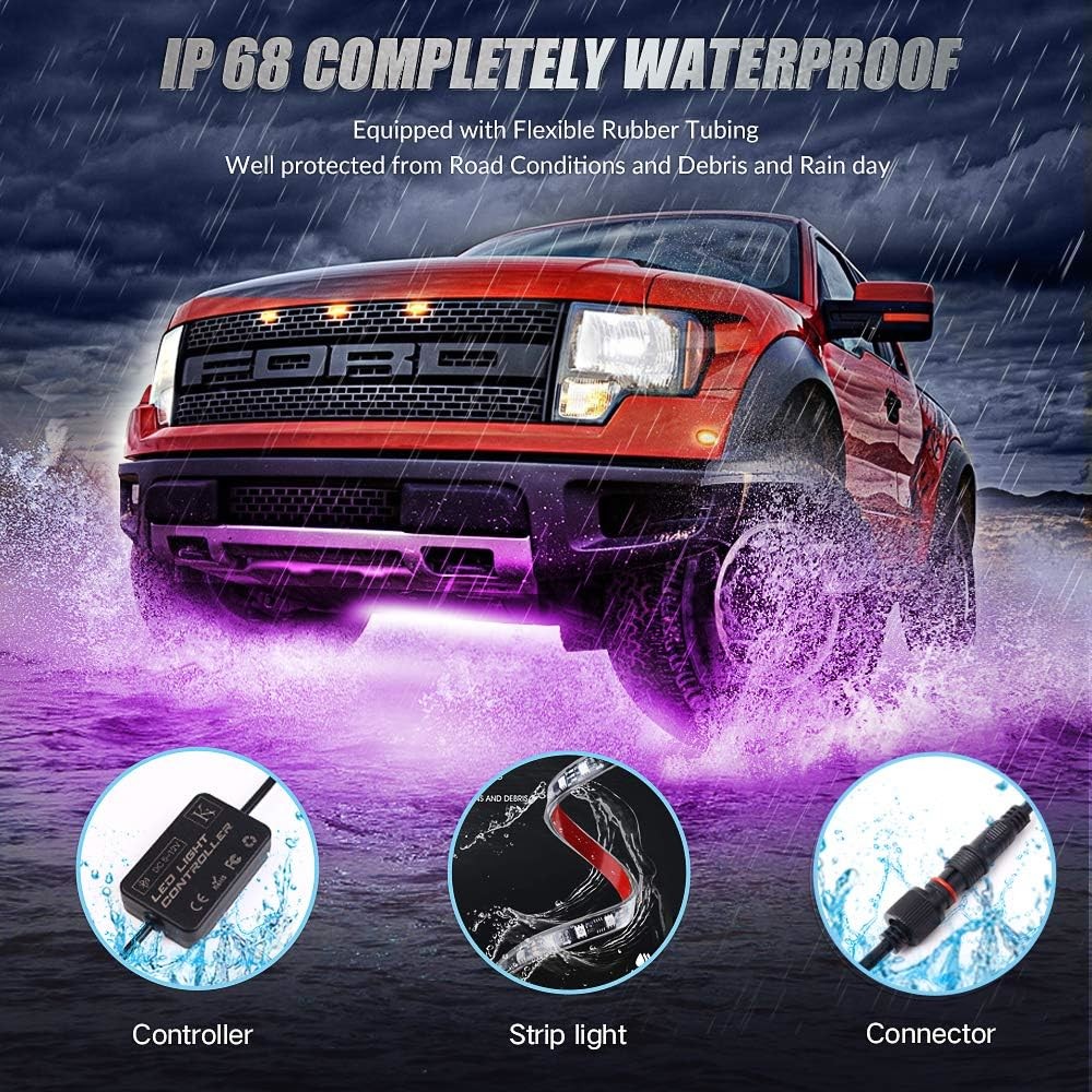 4pcs Car Underglow digital strip light Multi Color DIY Sound Active Function Music Mode with APP Control Remote Control