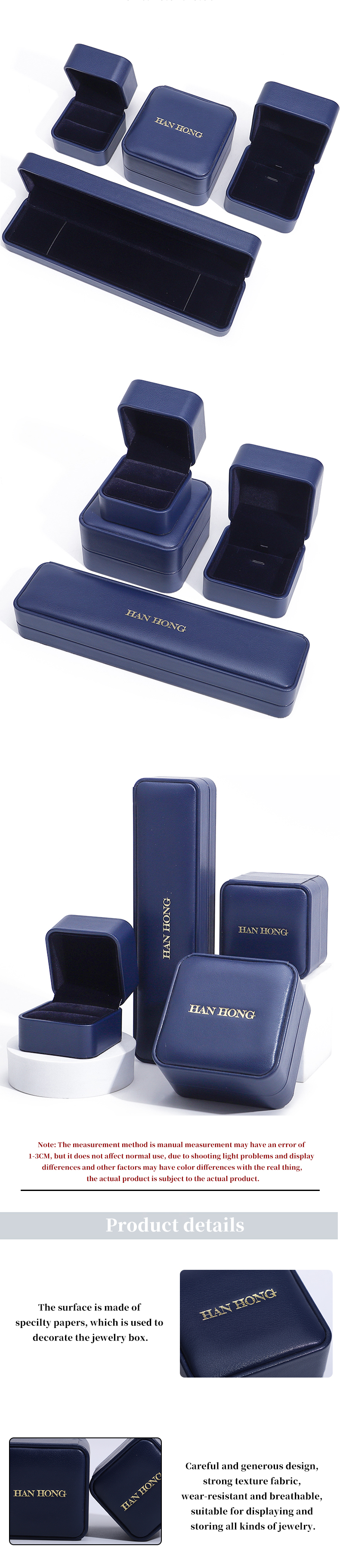Dark Blue Round Corner PU Leather Jewelry Set Box Upscale Jewelry Packaging Box OEM