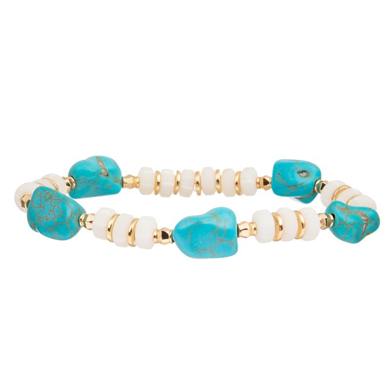 Hammered Gold Metal Beads Bracelet Adjustable With Bubble Green Beads