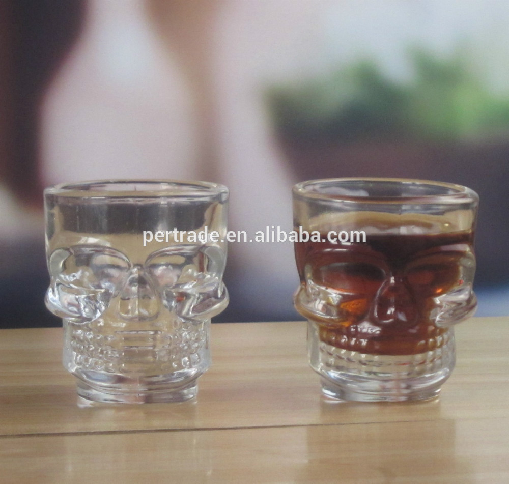 Machine Made Embossed Skull 1.5 Oz Shot Glasses