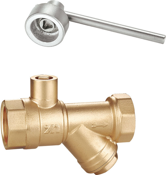 1413 Magnetic Lockable Brass Ball Valve DN20 DN25 DN32 with Triangle Patterned Stemhead & Built-in Filter Function
