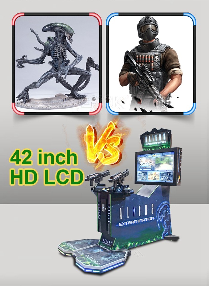 Coin Pusher Shooting Arcade Game Machine 42" Aliens Extermination With Pedal