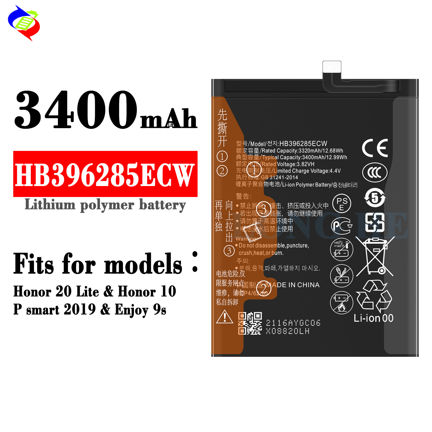Mobile phone models HONOR 20 LITE Enjoy9s P SMART 2019 Battery HB396285ECW for Huawei