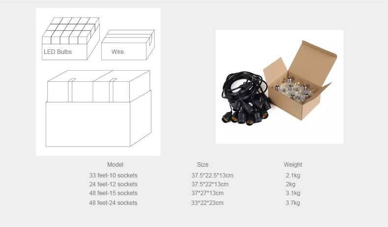 Christmas Waterproof connectable serial led string lights 48FT Outdoor String Lights E26 E27 S14 Edison Bulb included