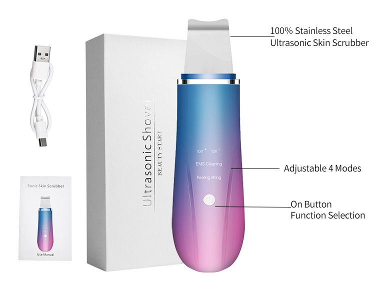 Wireless Ultrasonic Facial Spatula , Ion Cleaner Facial Skin Scrubber
