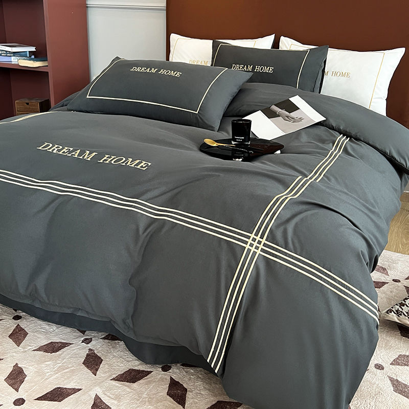 Four Seasons 300TC Duvet Cover 100% Cotton Material Embroidery Three Lines Design Linen Bedding Set