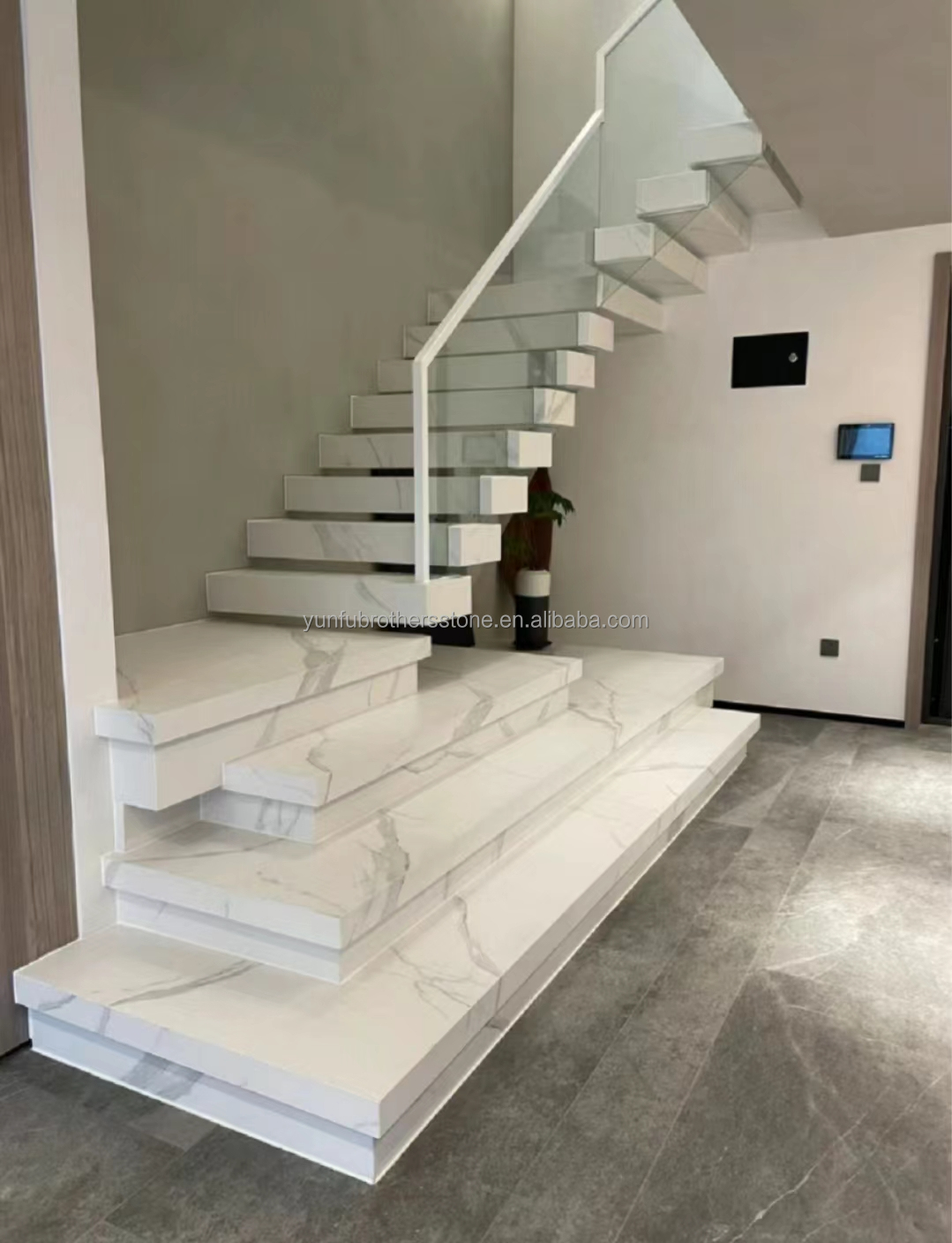 Modern Design Style Straight Stair Customized Luxury Artificial Marble Staircase