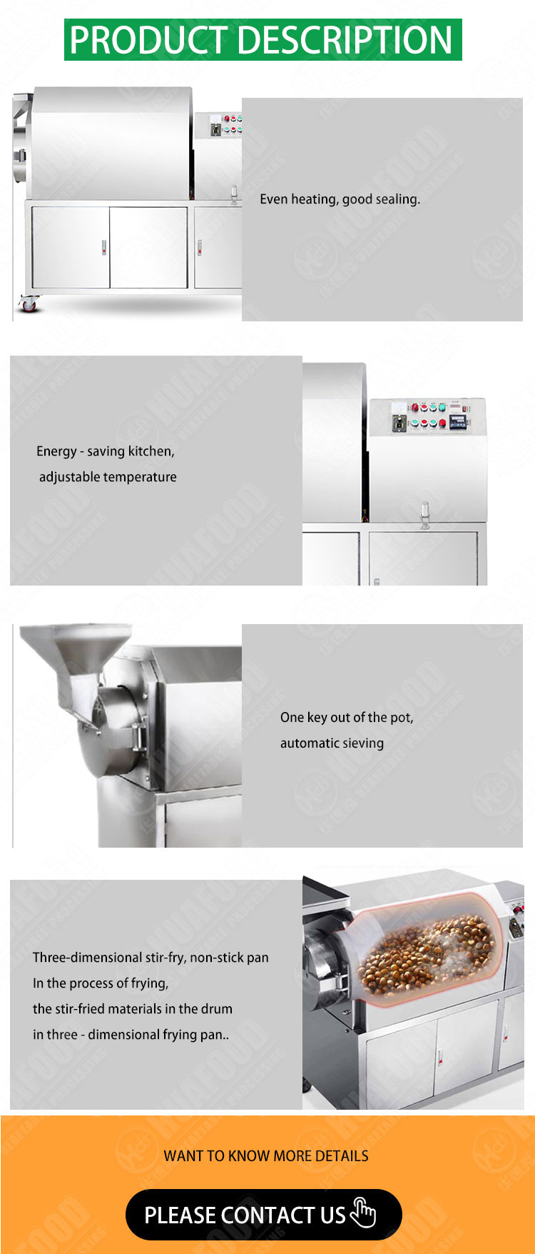 Stainless Steel Drum 50kg/time Sesame Roaster Machine