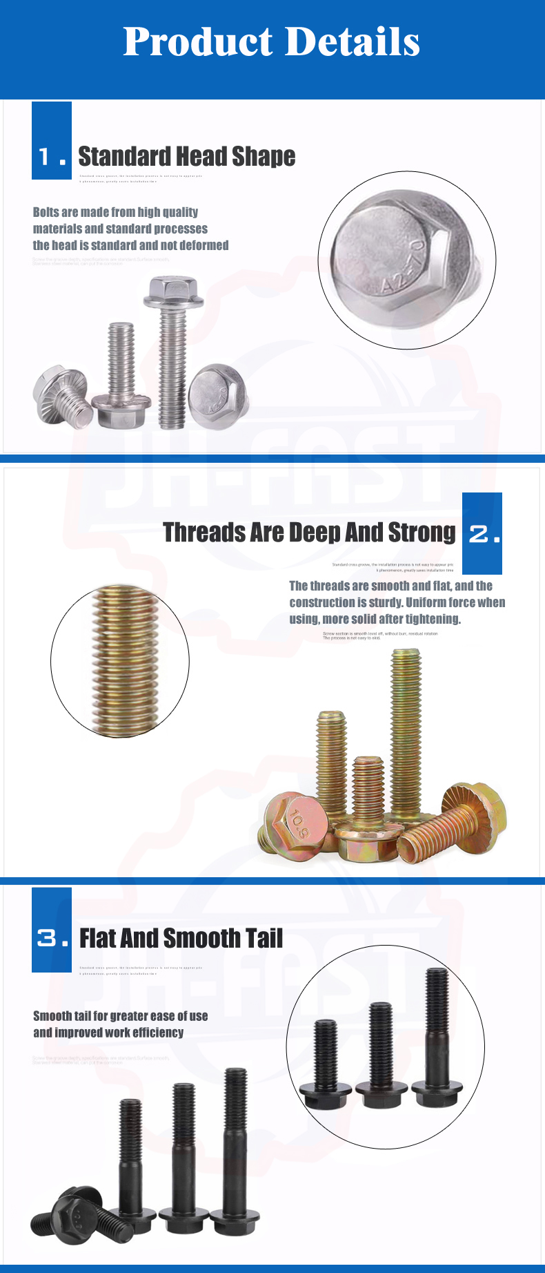 M3 M4 M5 M6 M8 M10 M12 Phillips Hex Head Serrated Flange Bolts with Passivation Finish