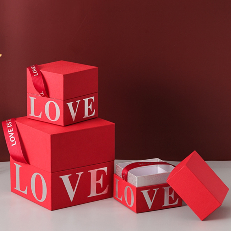 Portable Xmas Packaging Boxes Paper Lid for Valentines Gift 10x10x10