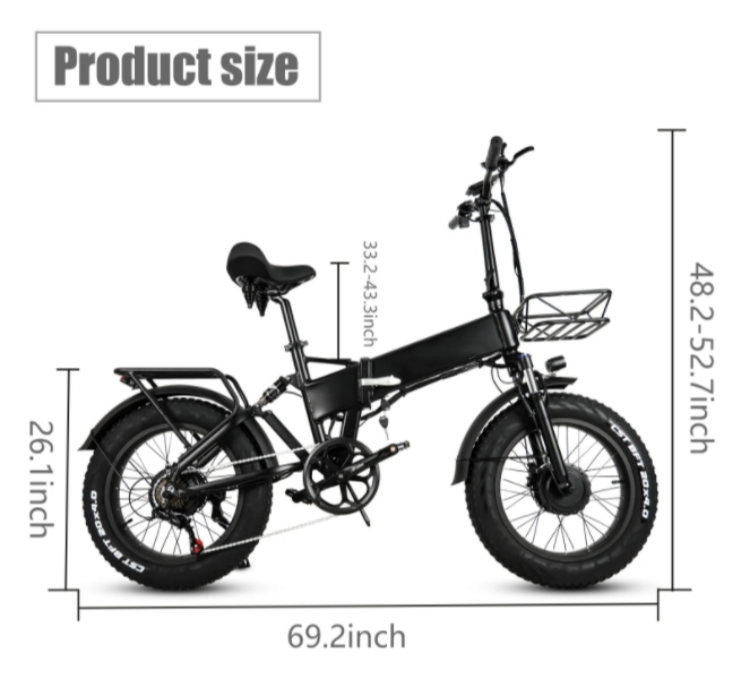Disc Brake 1000W Electric Folding Bike 48V 17Ah 7 Speed City Fat Tire E Bike