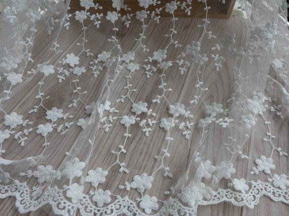 Embroidery Lace Cotton Flower Nylon Mesh Wedding Bridal Dress Fabric 49.21''