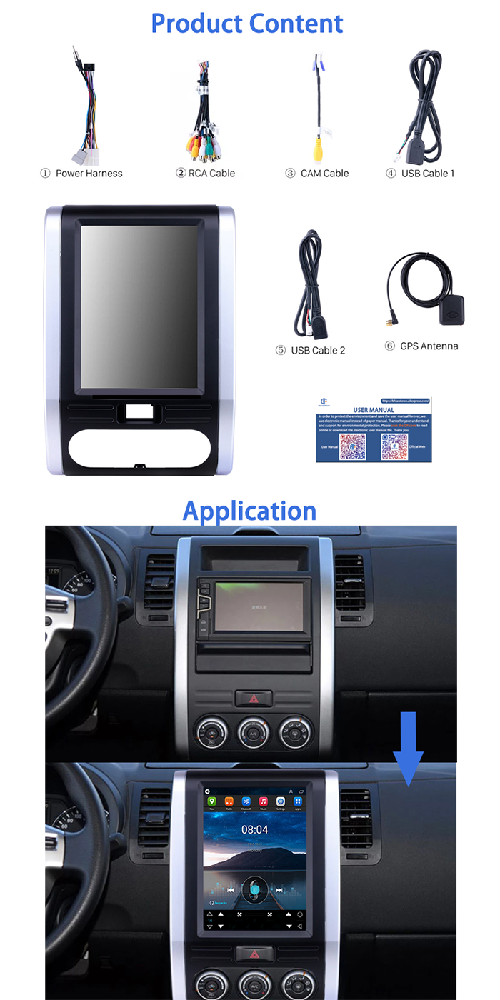 X-Trail MX6 2008-2012 Nissan Touch Screen Radio 2 Din 2G+32G 9.7 Inch HD