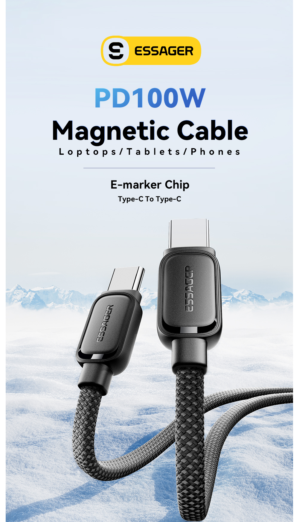 Fast Charge Magnetic Absorption Cable USB C to USB C Cord 60W 100W ES-X56 Series