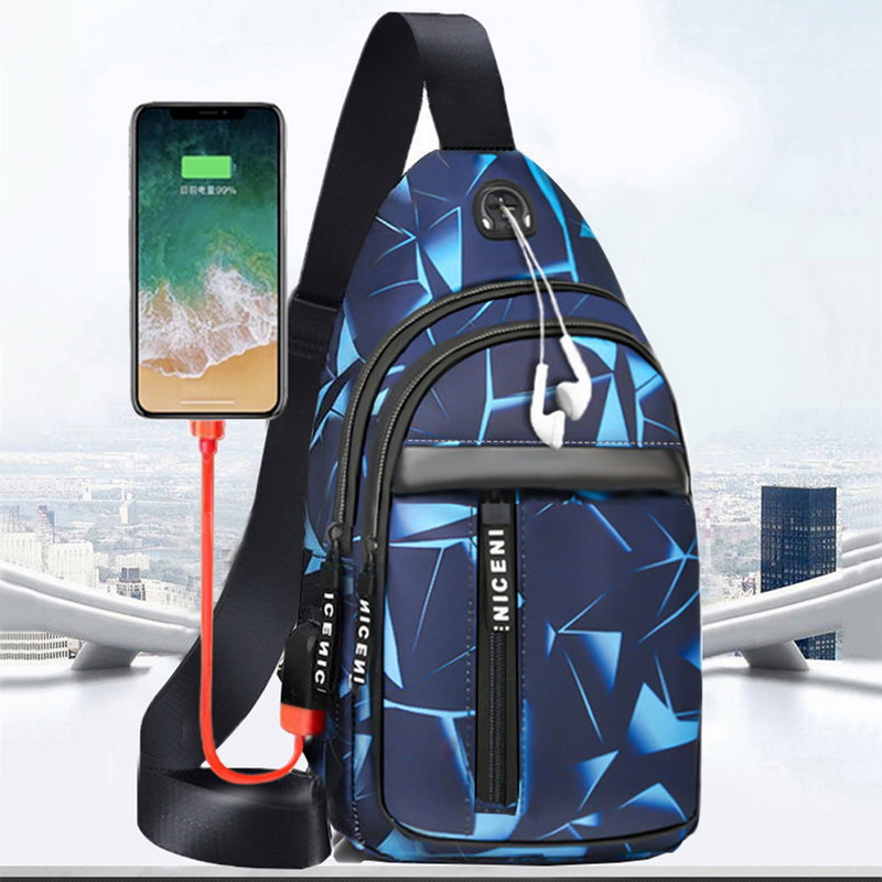 Men Anti Theft Chest Bag Short Trip Messengers Bags USB Charging Crossbody