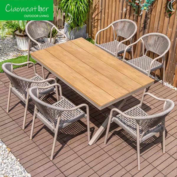 Modern Metal PE Rattan Outdoor Dining Set for Garden Patio and Aluminum