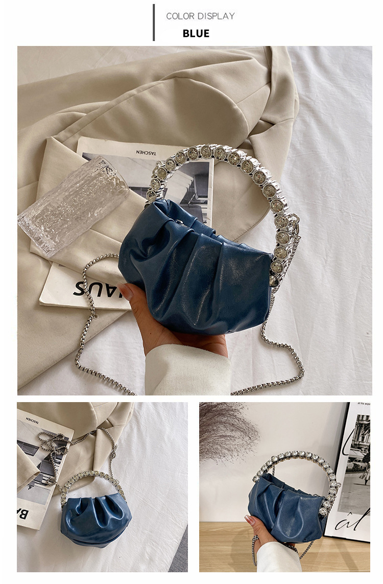 Custom Logo Women's Half Moon Clutch Purse with Chic Pleated Design and Diamond Handle