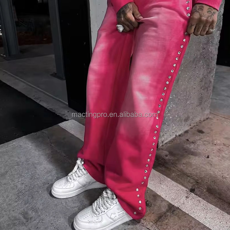 Customized Logo Support Straight Leg Men's Oversized Cotton Acid Washed Sweatpants