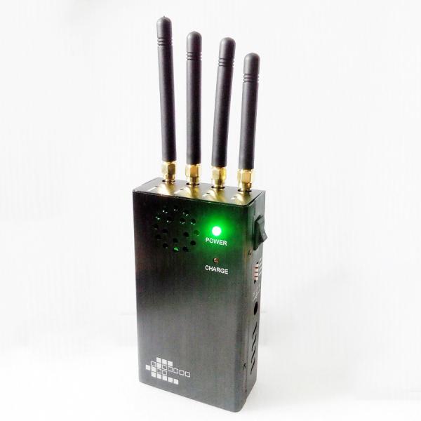 Four-band handheld GSM GPS jammer 3G mobile phone jammer black with fan cooling