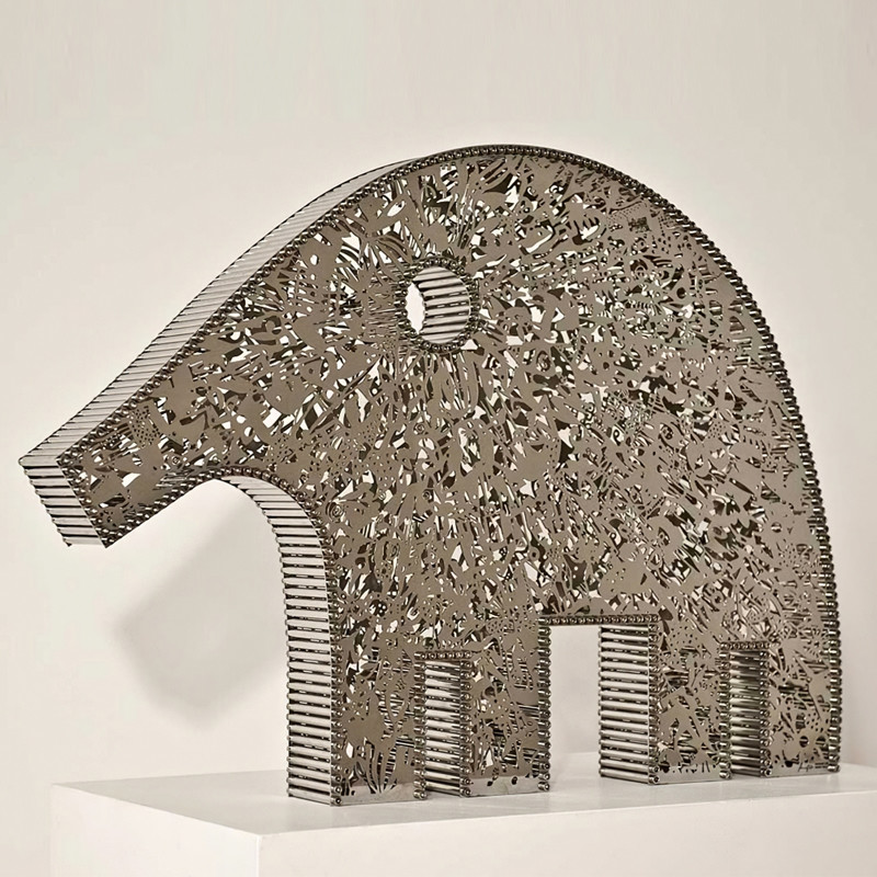 Metal Flower Elephant Statue –Stainless Steel Abstract Animal Art for Indoor/Outdoor Spaces