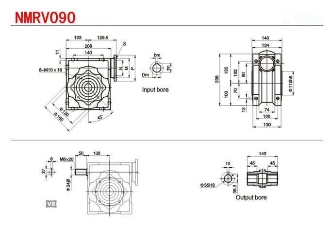 Aluminum Double Reduction Worm Gear Reducer High Heat Dissipation Efficiency