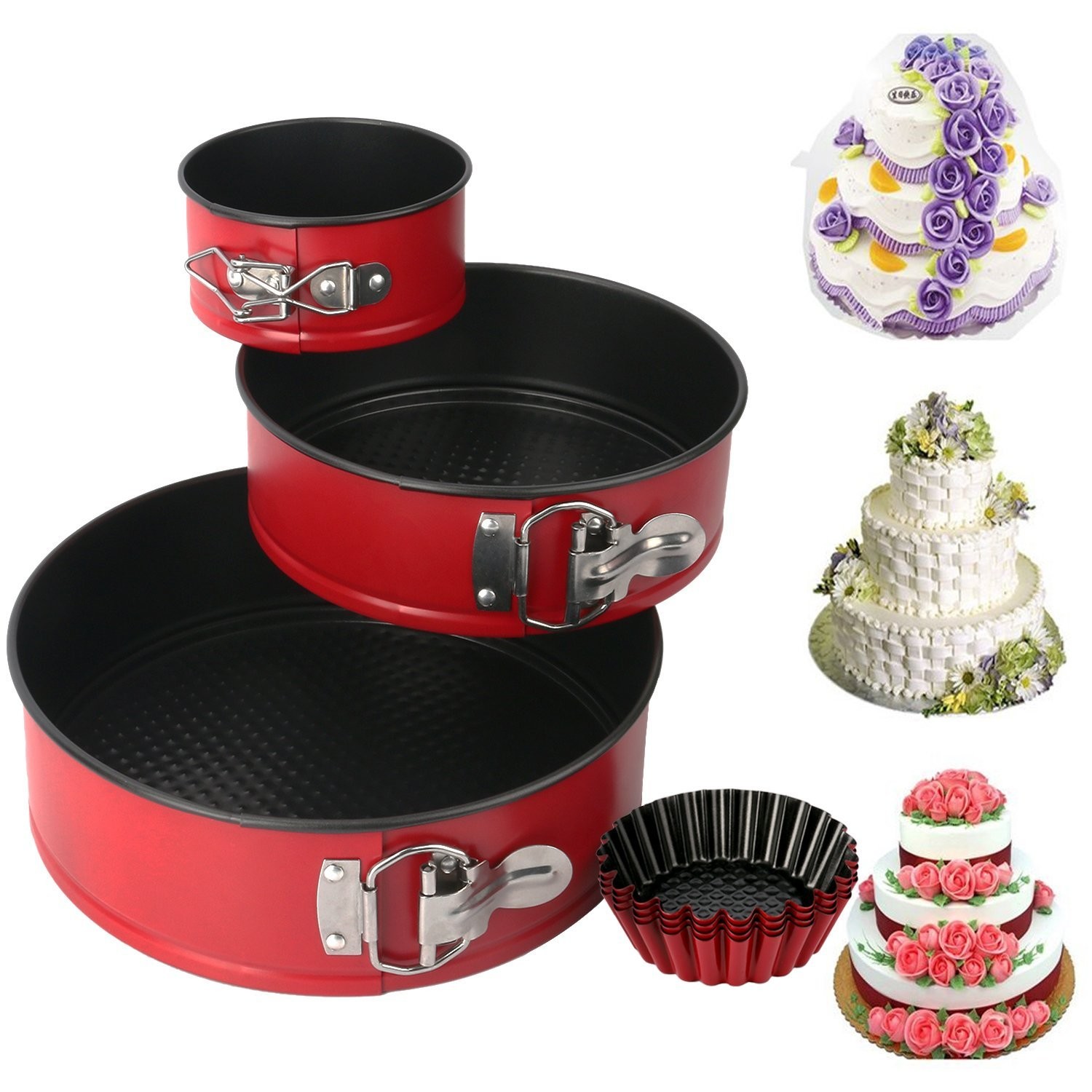 Nonstick Leakproof 3pcs(4”/7”/9”) Springform Pan set, Cake Pan Bakeware Cheesecake Pan with 4pcs Egg Tart Mold