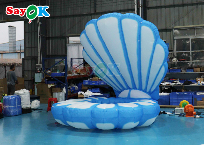 Blue And White Sea Giant Inflatable Clam Shell Stage Decoration With Led