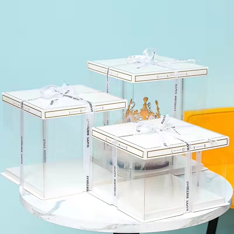 Transparent Custom Luxury Clear Tall Wedding Food Handmade OEM Square Plastic Cake Box