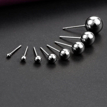 Wholesale New 316L Surgical Stainless Steel Round Ball Stud Earrings Assorted Sizes Hypoallergenic Pin for Men
