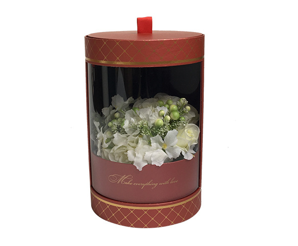Round Cylinder Shape Gold Stamping Logo Flower Packaging Box for Roses Made by Materials
