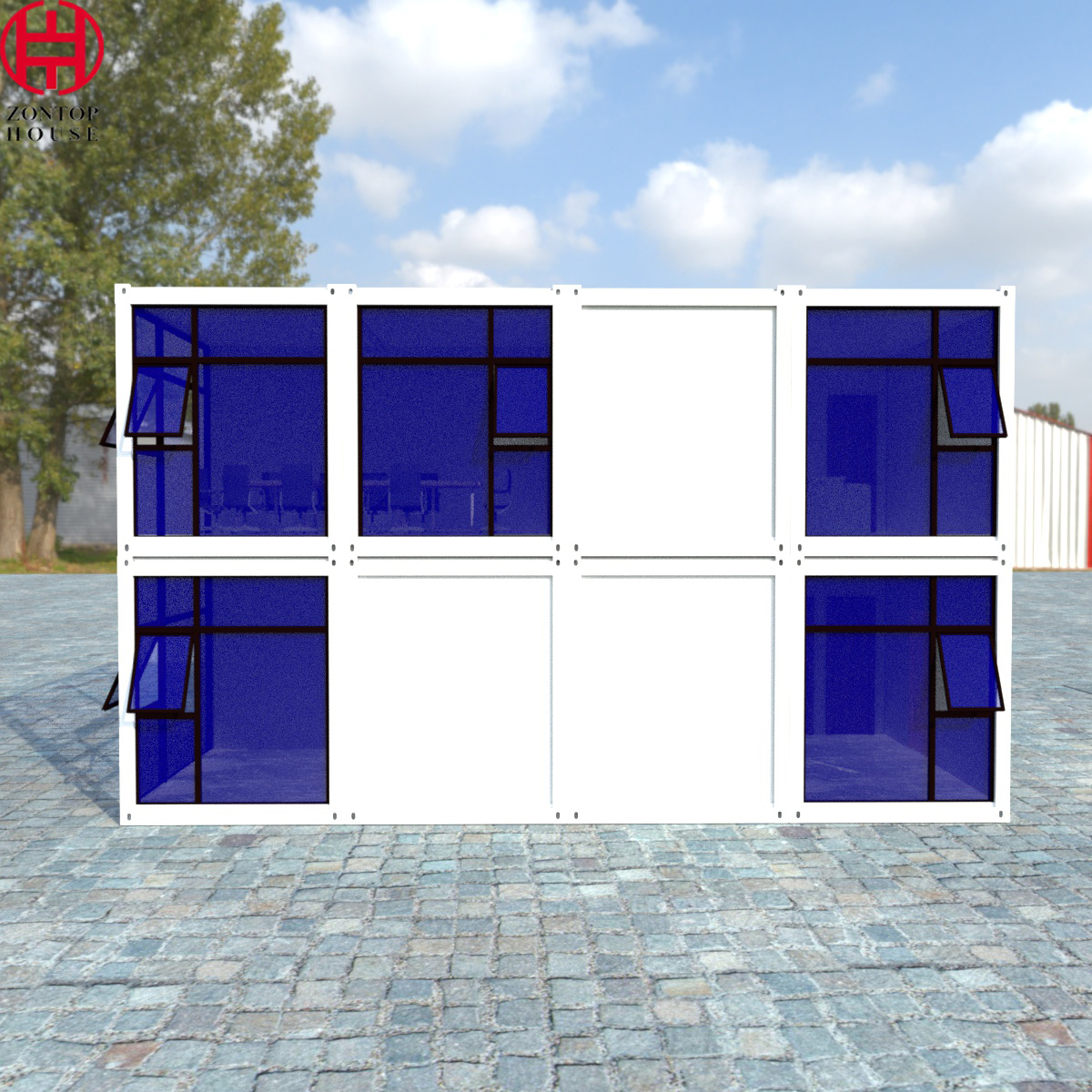 Zonop Modern Luxury Storage Glass Detachable 2 Room Prefabricated 20 Ft 40 Ft Bolt Modular Home Container Prefab Hous