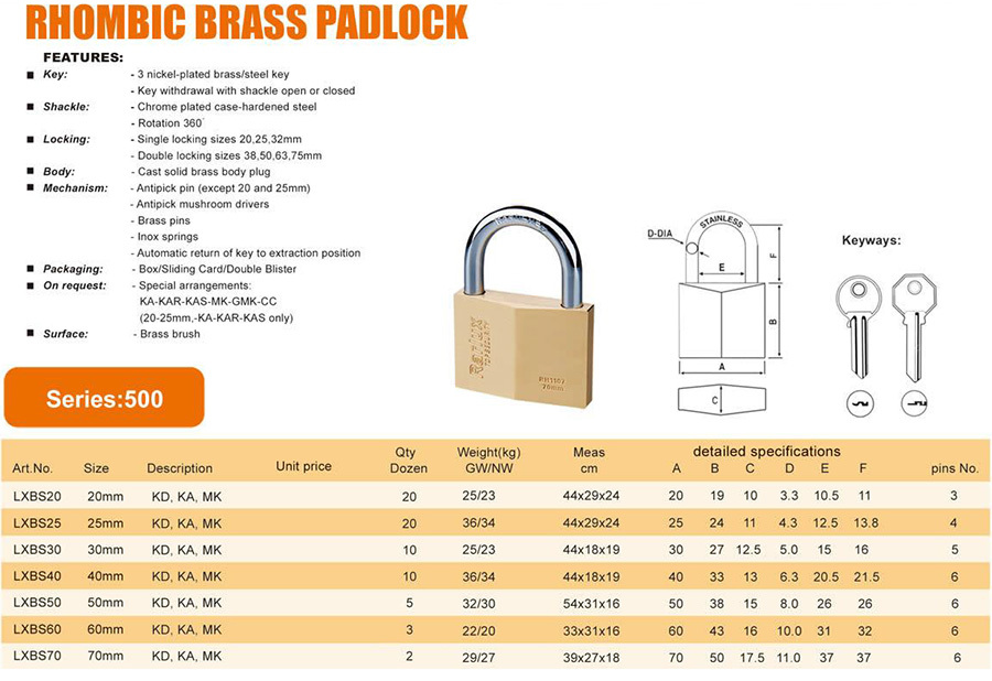 Rhombig brass padlock - durable security lock with rhombus-shaped design