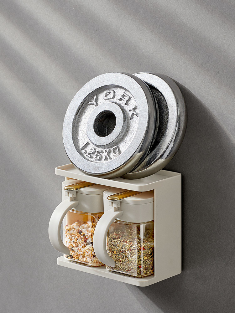 2 Grids Seasoning Box Spice Box with Handle Containers with Spoon Functional Condiment Jar Storage Rack for Salt Sugar Cruet
