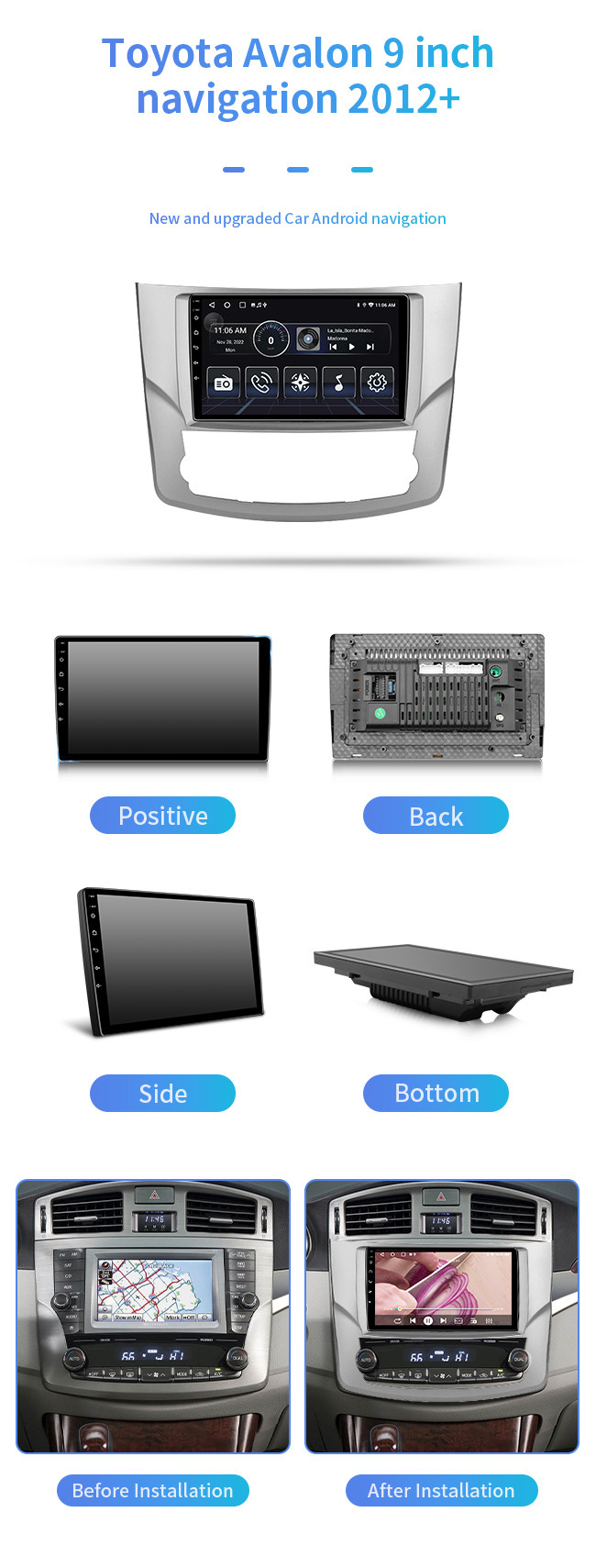 8 Core 9 Inch For Toyota Avalon 2012+ Hd Reversing Image Bluetooth Car Navigation
