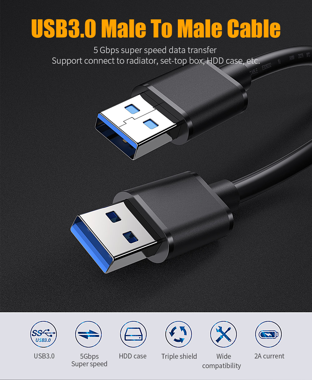 Essager 2021 USB Extension New Products Male to Male Data Cable USB3.0 for Data Transmission