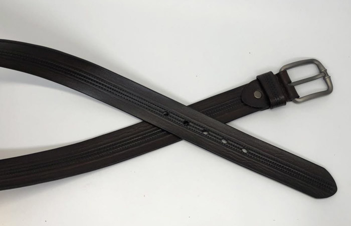 3.8cm Width Genuine Mens Casual Leather Belt With Embossed Lines 248g
