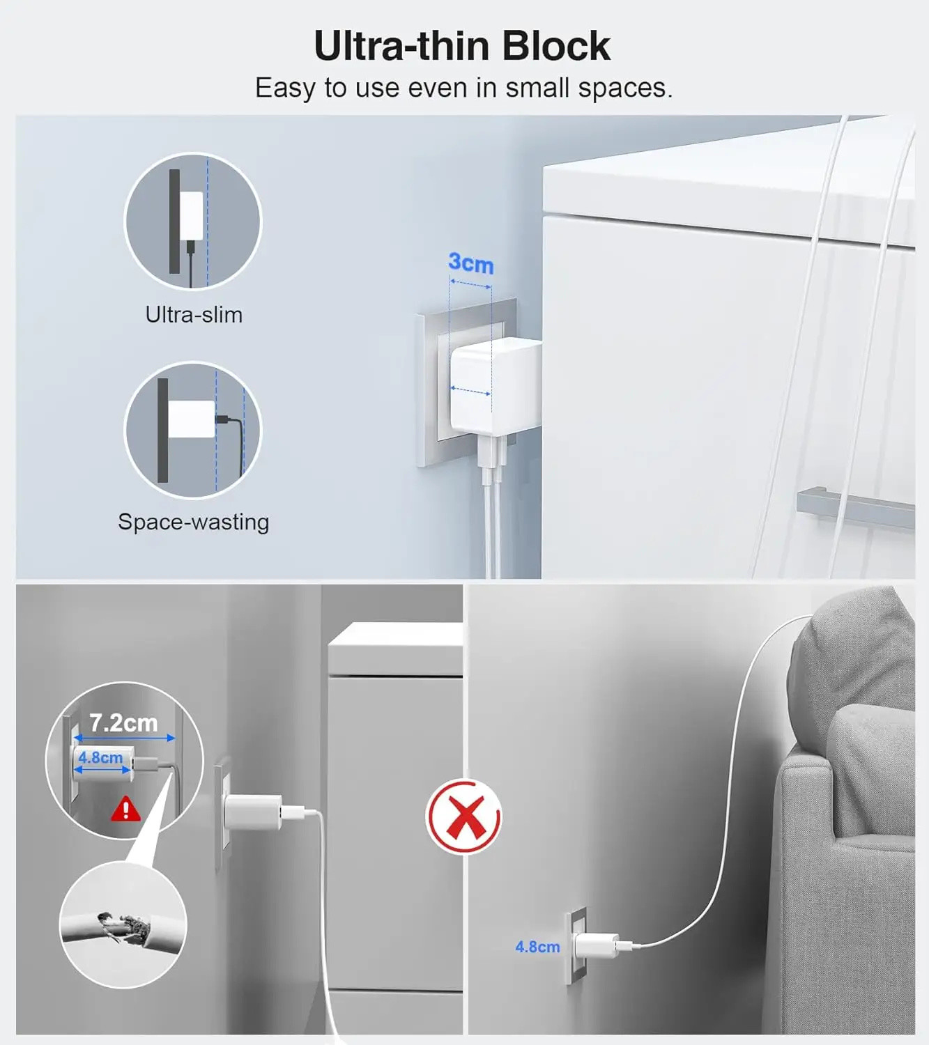 Thin Flat 4 Port Type C PD Fast Charger 40W 20W QC3.0 Wall Plug Power Adapter
