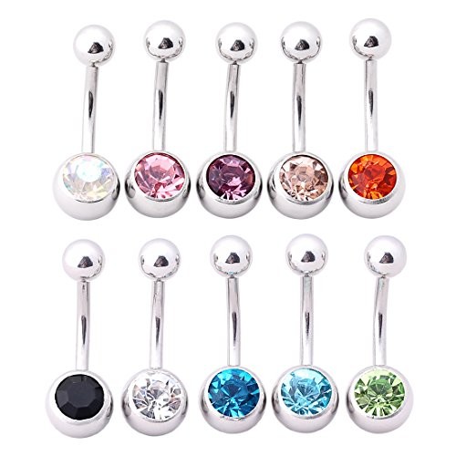 20 colors rhinestone belly rings 316L stainless steel belly rings