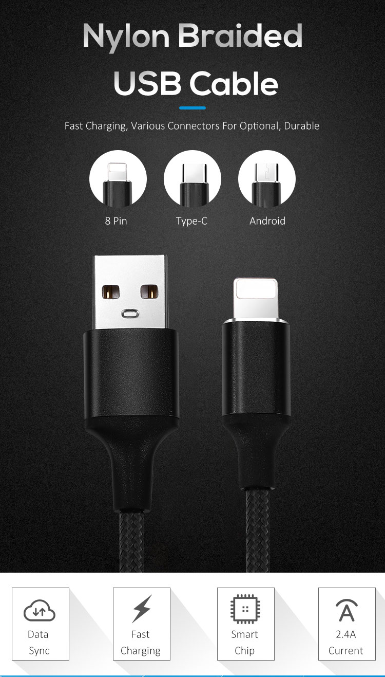 Nylon Braided 1.5M Cable Magnetic 3 In 1 Charging Cable
