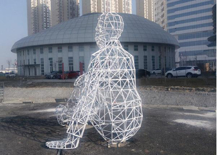 Outdoor Garden Metal Human Figure Stainless Steel Sculpture White Painted