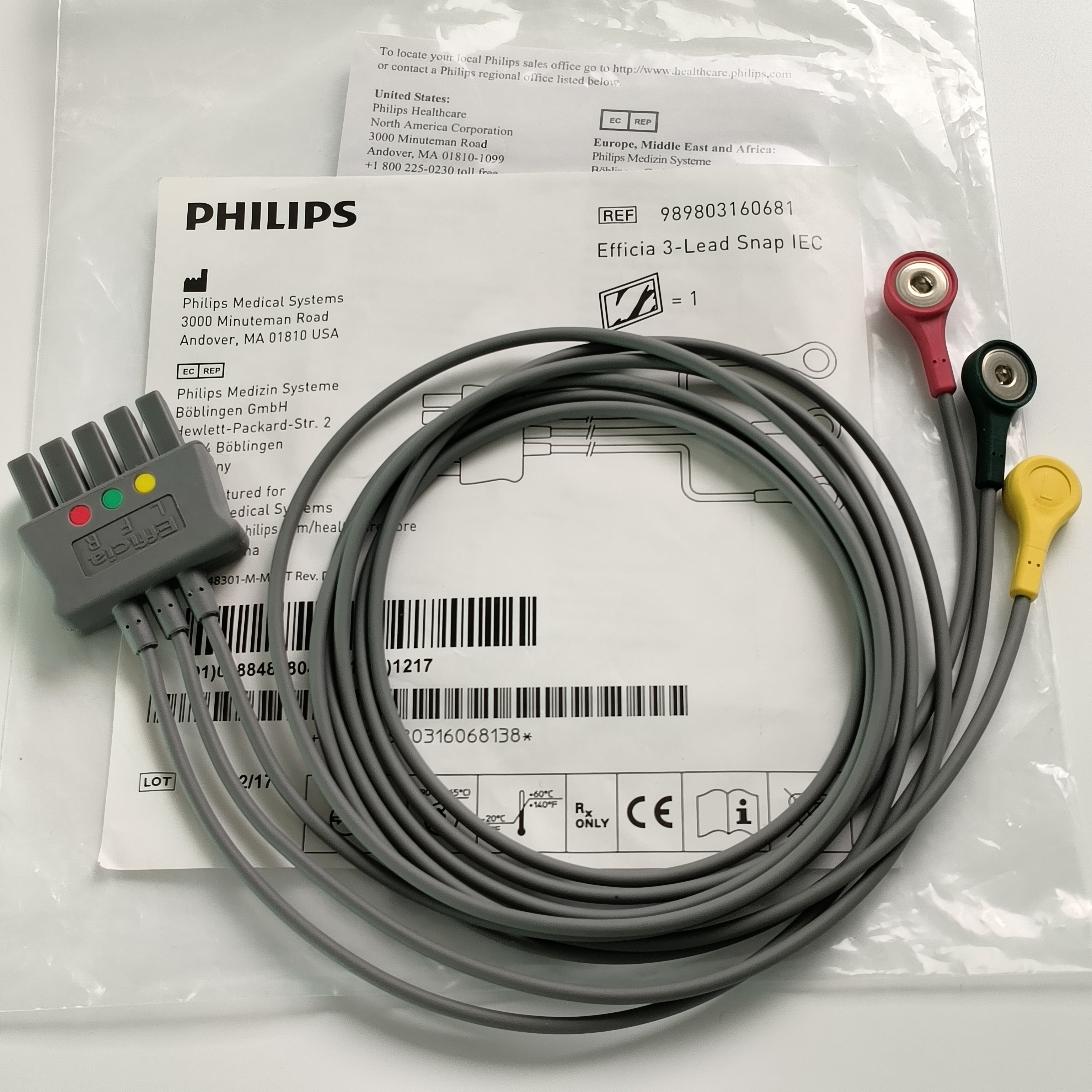 PHILIP Original CBL 3 Lead Wire Set Snap IEC ICU REF:989803160681